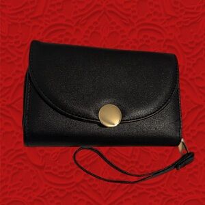 Black Wallet with Gold Button